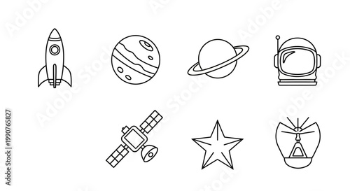 Space icons collection featuring rocket moon planet.
