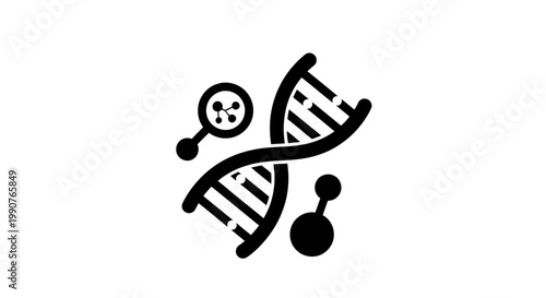 DNA Genetic Analysis Icon with Magnifying Glass and Molecule