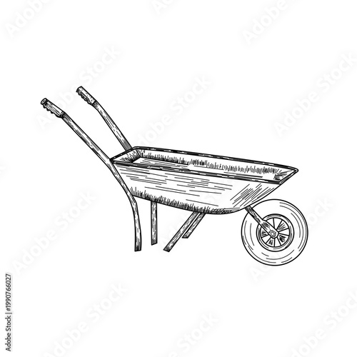 Classic Sketch of a Garden Wheelbarrow for Construction and Farming