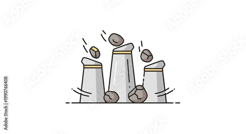 Islamic Jamarat Pillar Icons Representing Hajj Ritual Stoning of the Devil Vector Illustration