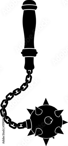 Medieval flail weapon with spiked ball and ornate handle