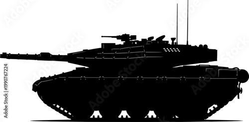 Modern main battle tank silhouette side view heavy armored vehicle