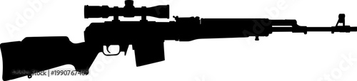 Sniper rifle with optical scope silhouette side view
