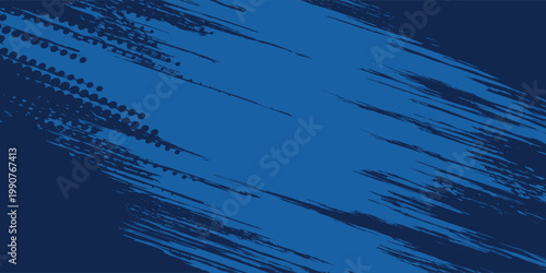 Grunge grainy blue brush stroke with spray texture. Hand drawn distress damaged vintage banner with zigzag bold line. Rough thick brush stroke texture