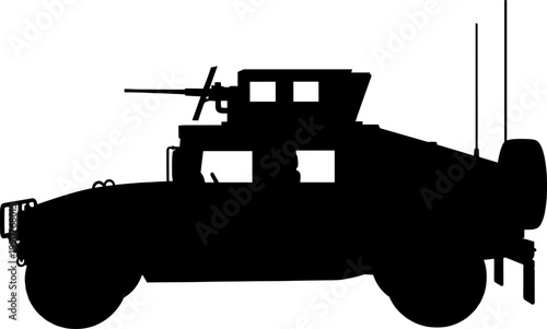 Military humvee silhouette with mounted machine gun turret for combat operations