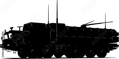 Military missile launcher vehicle silhouette on mobile platform