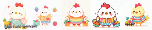 cute chicken vector shopping for fruit