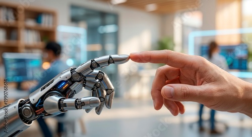 Human and Robotic Hand Touching Fingers: A Concept of Artificial Intelligence, Future Technology, and Human-Machine Collaboration
