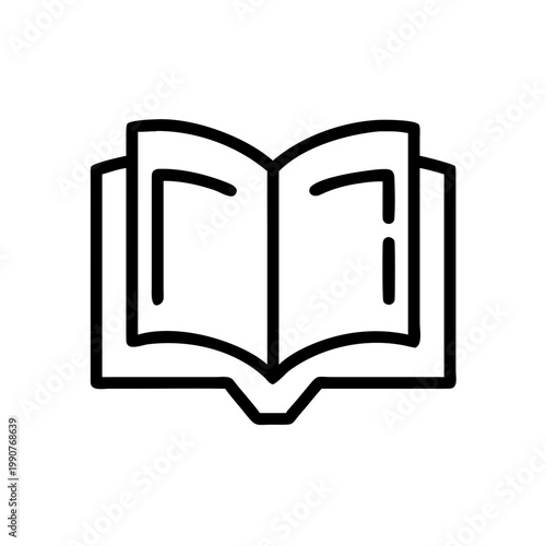 Minimal reading book icon set featuring open and closed book symbols, reader silhouette, and learning elements. Clean line vector style with consistent stroke weight, modern flat design, simple geomet