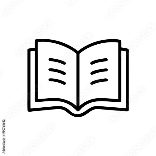 Minimal reading book icon set featuring open and closed book symbols, reader silhouette, and learning elements. Clean line vector style with consistent stroke weight, modern flat design, simple geomet