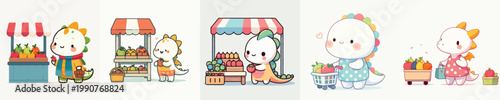 cute dragon vector shopping for fruit