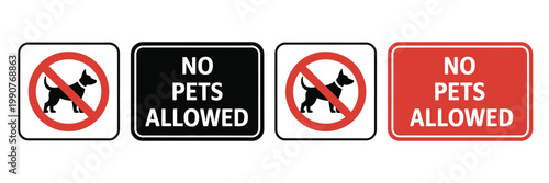 No pets allowed warning icon set vector illustration for restriction prohibition safety notice and public area regulation symbols