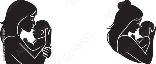 Mother embracing infant tenderly during a quiet moment with a transparent background