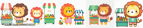 cute lion vector shopping for fruit