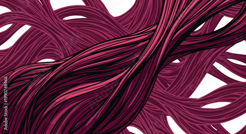 Complex abstract background featuring a dense network of intertwined pink and purple curved lines and fibrous textures.