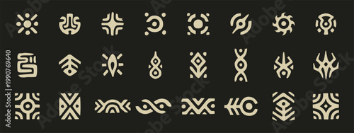 Set of Ancient Tribal Symbols and Mystical Glyphs