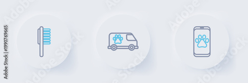 Set line Veterinary clinic, ambulance and Pets vial medical icon. Vector