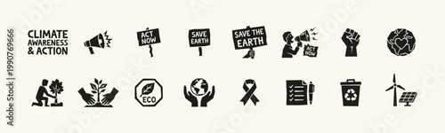 Climate Awareness and Environmental Action Icons Set