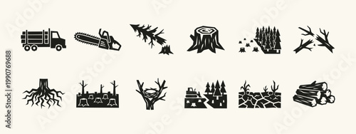 Deforestation and Logging Icon Set