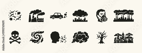 Environmental Pollution and Climate Change Icon Set