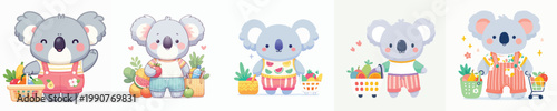 cute koala vector shopping for fruit