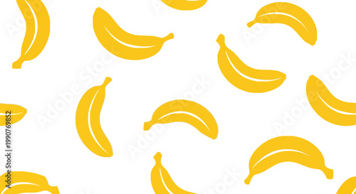 Seamless pattern of vibrant yellow hand drawn bananas scattered in various orientations