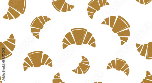 Seamless pattern of golden brown croissant illustrations for bakery branding and decor