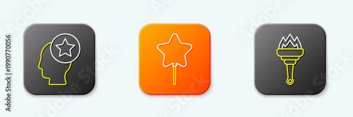 Set line USA Head, Balloon and Torch flame icon. Vector
