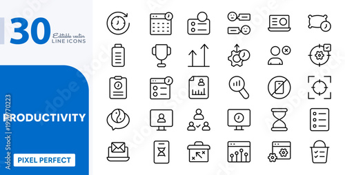 Productivity line icons. Tools, Project, management, and workflow icons. Editable vector stroke