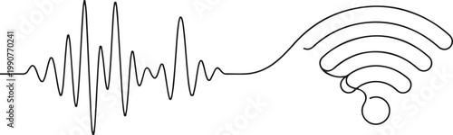 A single line drawing combines a heartbeat and a wifi signal symbol