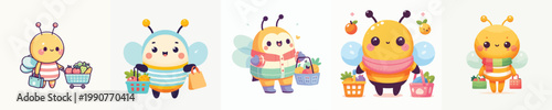 cute bee vector shopping for fruit