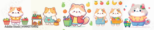 cute cat vector shopping for fruit