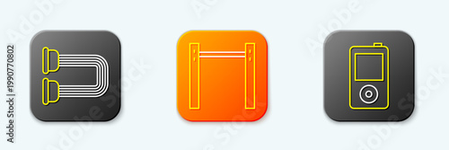 Set line Chest expander, Horizontal bar and Music player icon. Vector