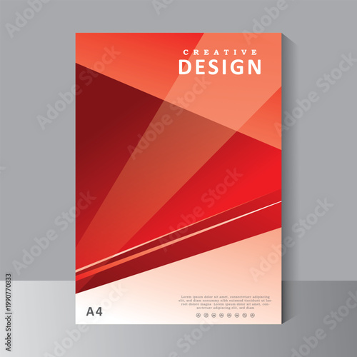 Abstract shape on red colour background brochure, A4 size book cover template for annual report, magazine, booklet, proposal, portfolio, poster, print ready colour