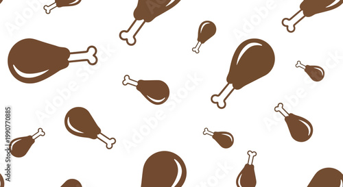 Seamless pattern of brown fried chicken drumsticks icons for various creative design projects.