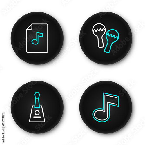 Set line Music note, tone, Balalaika, Maracas and book with icon. Vector