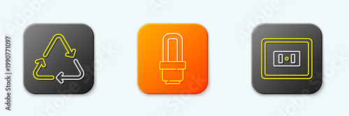 Set line Recycle symbol, LED light bulb and Electrical outlet icon. Vector