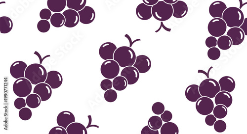 Seamless pattern of purple grape bunches with stems in a simple vector illustration style