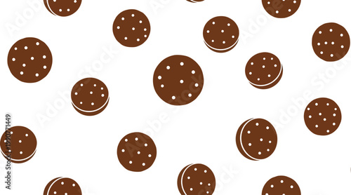 A seamless pattern of delicious chocolate sandwich cookies with white cream filling