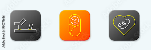 Set line Baby shoes, Newborn baby infant swaddled and inside heart icon. Vector