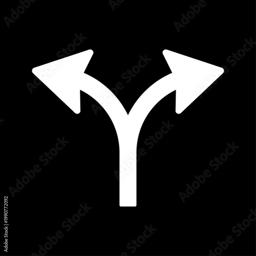 白線で表現した二方向分岐のY字矢印アイコン素材