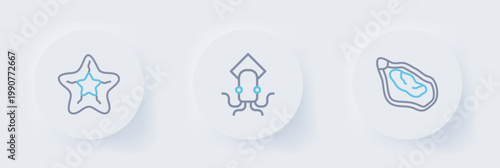 Set line Mussel, Octopus and Starfish icon. Vector