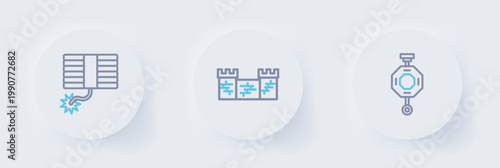 Set line Chinese paper lantern, Great wall of China and Firework icon. Vector