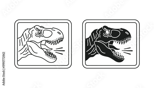 Dinosaur head icon in a square frame representing prehistoric nature and paleontology themes