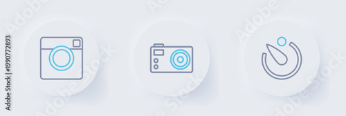 Set line Camera timer, Photo camera and icon. Vector
