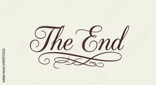Elegant Calligraphy Text "The End" with Decorative Flourishes on Light Beige Background