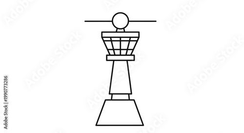 Simple Outline Illustration of an Airport Air Traffic Control Tower on Isolated White Background