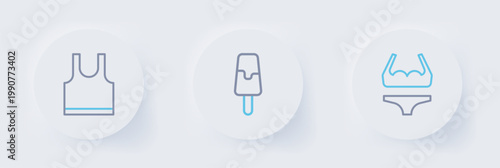 Set line Swimsuit, Ice cream and Sleeveless T-shirt icon. Vector
