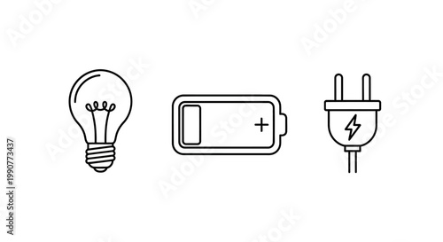 Light Bulb Battery Electric Plug Icons.
