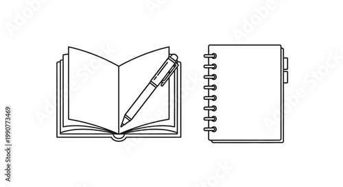Open and closed notebooks with pencil.